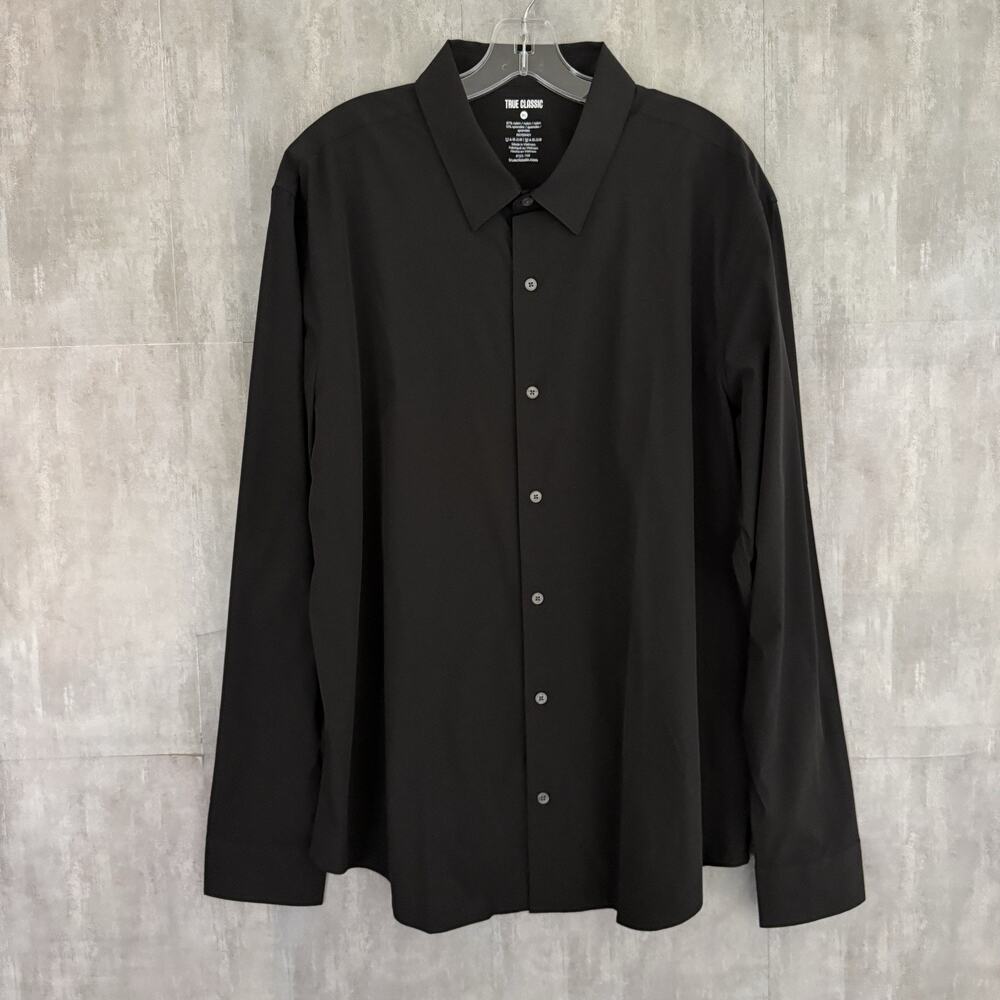 True Classic Shirt Men XL Black Long Sleeve Stretch Collard Preppy Nylon